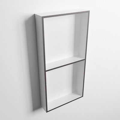 Mondiaz Easy nis 29.5x59.5x8cm voor Inbouw/opbouw 2 open vakken Solid surface Talc/DarkGrey