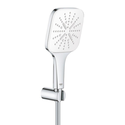 GROHE Rainshower SmartActive 130 Cube Set de douchette à main - 3 types de jets - carré - avec support - flexible lisse - 150cm - chrome/moon white