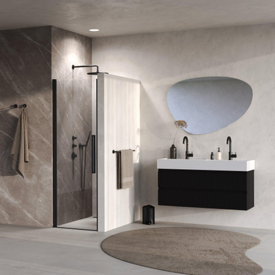 BRAUER Cosmic Porte de niche - 80x200 - pivotante - transparent - verre réversible incl. traitement anticalcaire - noir mat