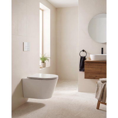 QeramiQ Wave Arc WC suspendu – sans bride – 36,3 x 51,7 cm – avec abattant fin (slim) – blanc brillant