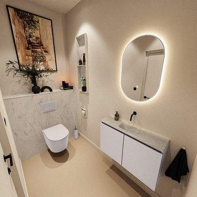 MONDIAZ TURE-DLUX Meuble toilette - 80cm - Cale - EDEN - vasque Opalo - position centrale - sans trou de robinet