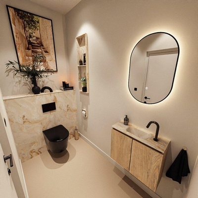 MONDIAZ TURE-DLUX 60cm toiletmeubel Washed Oak. EDEN wastafel Frappe positie midden. Met 1 kraangat.