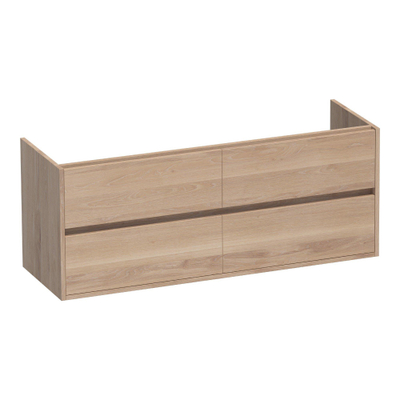 BRAUER Adore Meuble sous-lavabo - 140x46x55cm - 4 tiroirs softclose - sans poignée - 2 découpes pour siphon - chêne massif - chêne à lattes naturel