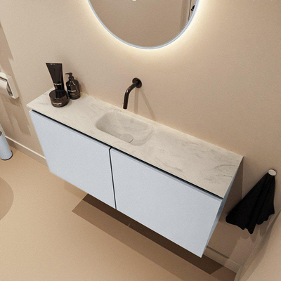MONDIAZ TURE-DLUX meuble de toilettes 100 cm Clay. Lavabo EDEN Opalo position milieu. Sans trou de robinet.