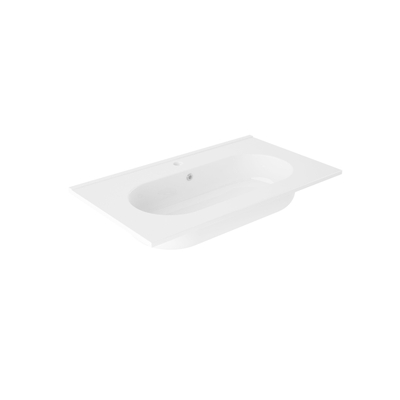 Adema Prime Balance Ensemble de meuble - 79.5x55x44.9cm - 1 vasque ovale en céramique Blanc - 1 trous de robinet - 2 tiroirs - miroir rectangulaire - Noyer