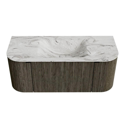 Mondiaz KURVE-DLUX Badkamermeubelset - 110x46x40cm - 1 lade - 2 deuren - wastafel solid surface - midden - zonder kraangat - Shadow