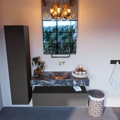 Mondiaz ALAN-DLUX Ensemble de meuble - 110cm - meuble Dark grey mat - 1 tiroir - Lavabo Cloud Lava suspendu - vasque Centre - 0 trous de robinet