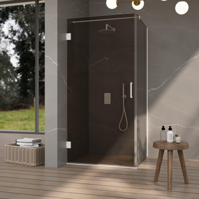 FugaFlow Eccelente Vetro Cabine de Douche - 80x80x200cm - charnières - poignée de porte - plat - verre fumé - Mat blanc