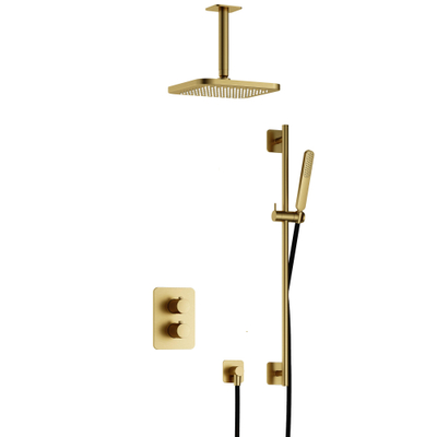 Hotbath Gal IBS40A Doucheset - inbouw - 22cm vierkante hoofddouche - plafondarm 15cm - staafhanddouche - met glijstang - messing geborsteld PVD