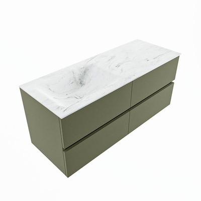 Mondiaz VICA-DLUX ensemble de meuble de salle de bain - 120cm - meuble sous-vasque armée - 4 tiroirs - lavabo encastré nuage gauche - sans trous de robinet - version haute de 60cm - opalo