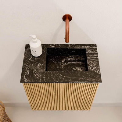 Mondiaz JOYA-DLUX 40cm toiletmeubel - kleur Oak - Wastafel FAYE positie Rechts Zonder kraangat kleur Lava.