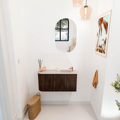 Mondiaz JOYA-DLUX 81.6cm toiletmeubel - ronding links kleur Walnut - Wastafel FAYE positie Rechts 1 kraangat kleur Opalo.