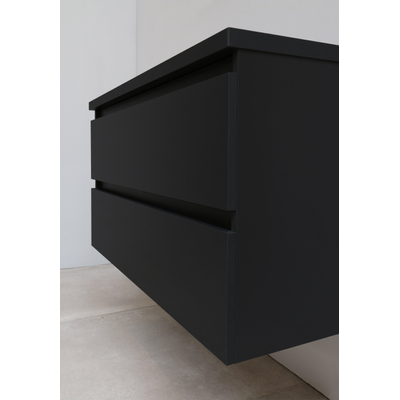 Basic Bella Meuble avec lavabo acrylique noir avec 1 trou de robinet et armoire de toilette à 2 portes grise 100x55x46cm Flat Pack Noir mat