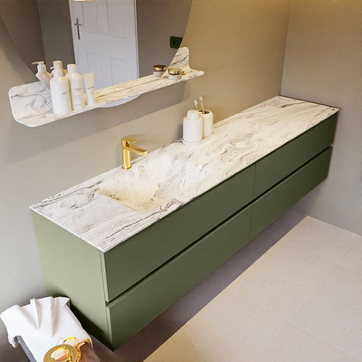 MONDIAZ VICA-DLUX Badkamermeubelset - 200cm - onderkast army - 4 lades - inbouw wastafel cloud links - 1 kraangat - 60cm hoge versie - glace