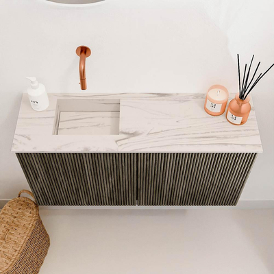 Mondiaz JOYA-DLUX 80cm toiletmeubel - kleur Shadow - Wastafel FAYE positie Links Zonder kraangat kleur Nata.