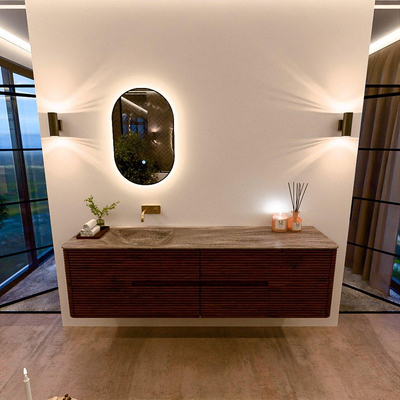 Mondiaz CIRO-DLUX Badkamermeubelset - 180x45x50cm - Solid surface wastafel Oza - 1 wasbak Links - zonder kraangaten - 4 lades - Ruby