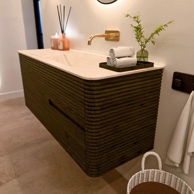 Mondiaz CIRO-DLUX Badkamermeubelset - 120x45x50cm - Solid surface wastafel Meli - 1 wasbak Rechts - zonder kraangaten - 2 lades - Shadow