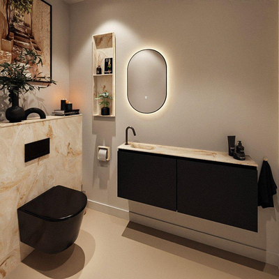 MONDIAZ TURE-DLUX Meuble toilette - 120cm - Urban - EDEN - vasque Frappe - position gauche - 1 trou de robinet
