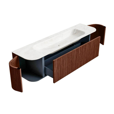 Mondiaz KURVE-DLUX Badkamermeubelset - 170x46x40cm - 1 lade - 2 deuren - wastafel solid surface - midden - 1 kraangat - Ruby