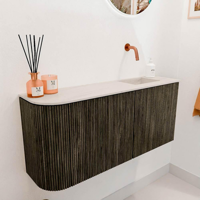 Mondiaz JOYA-DLUX 91.6cm toiletmeubel - ronding links kleur Shadow - Wastafel FAYE positie Rechts Zonder kraangat kleur Meli.