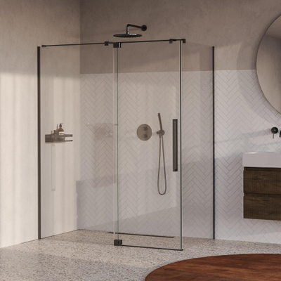 BRAUER Stellar Cabine de douche - 160x100x200cm - porte battante - revêtement verre - réversible - verre clair - PVD gunmetal brossé