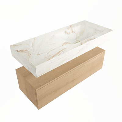 MONDIAZ ALAN - DLUX Ensemble meuble de salle de bains - 110cm - meuble bas - Chêne lavé - 1 tiroir - lavabo suspendu - vasque à droite - 1 trou de robinet - Frappe