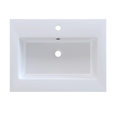 Arcqua Mira Inbouw Wastafel - 61x46x1.5cm - enkele wasbak - 1 kraangat - cast marble - glans wit