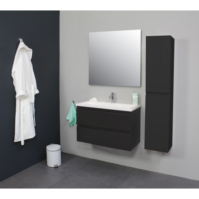 Basic Bella Meuble avec lavabo acrylique 80x55x46cm 1 trou de robinet avec miroir Anthracite mat