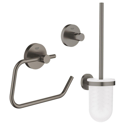 Grohe Essentials Toilet Accessoireset 3-delig - toiletborstelhouder - handdoekhaak - toiletrolhouder zonder klep - brushed hard graphite (antraciet)