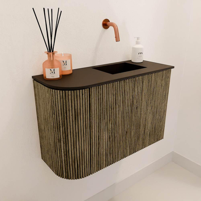 Mondiaz JOYA 61.6cm toiletmeubel - ronding links kleur Dusk - Wastafel FAYE positie Rechts Zonder kraangat kleur Urban.