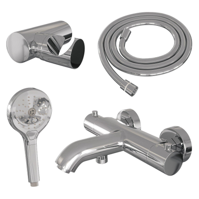 Brauer Chrome Edition Robinet baignoire - avec set douchette - douchette ronde 3 jets - bouton lisse - chrome