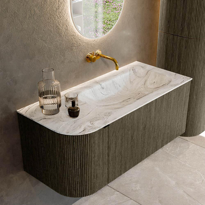Mondiaz KURVE-DLUX Ensemble de meuble salle de bain - 105x46x40cm - 1 tiroir - 1 porte - lavabo en solid surface - droite - sans trou de robinet - Shadow