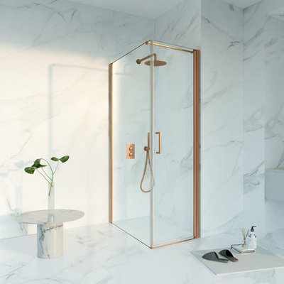 FugaFlow Eccelente Vetro Cabine de douche - 60x100x200 - Profil en verre de sécurité - anti-calcaire - Cuivre brossé PVD (Cuivre)