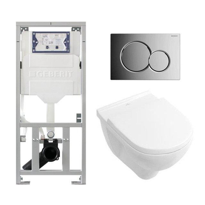 Villeroy & Boch O.novo inbouwset met diepspoel wandcloset wit softclose zitting afdekplaat glans verchroomd