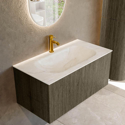 Mondiaz KURVE-DLUX Badkamermeubelset - 90x46x40cm - 1 lade - wastafel solid surface - midden - 1 kraangat - Shadow