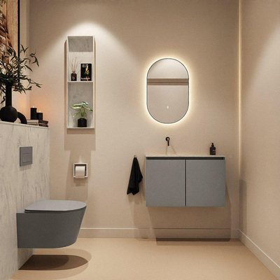MONDIAZ TURE-DLUX Meuble toilette - 80cm - Smoke - EDEN - vasque Opalo - position gauche - sans trou de robinet