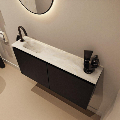 MONDIAZ TURE-DLUX meuble WC 100 cm Urban. EDEN lavabo Ostra position gauche. Avec 1 trou de robinet.