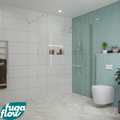 FugaFlow Eccelente Vetro douche à l'italienne salle de bain - 160x200cm - verre clair - bras mural - inox brossé