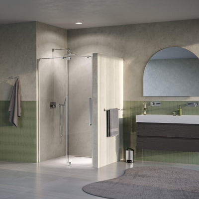 BRAUER Stellar Porte de niche - 2 parties - 100x200cm - porte pivotante - traitement anticalcaire - réversible - verre transparent - acier inoxydable brossé PVD