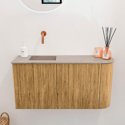 Mondiaz JOYA-DLUX 81.6cm meuble de toilette - arrondi droit couleur Oak - Vasque FAYE position Gauche Sans trou de robinet couleur Saba.