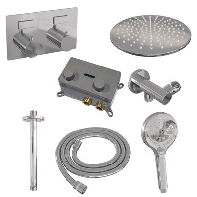 Brauer Chrome Edition douche thermostatique à effet pluie avec bouton-poussoir 60 30cm pommeau de douche bras de plafond 3 positions douche à main flexible de douche raccord mural coude chromé