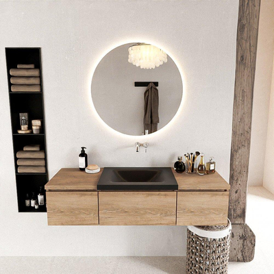 MONDIAZ BUKLA meuble de salle de bain 140cm avec module 40 couleur Chêne blanchi avec 3 tiroirs. Lavabo CLOUD milieu 0 trou de robinet couleur Urbaine.