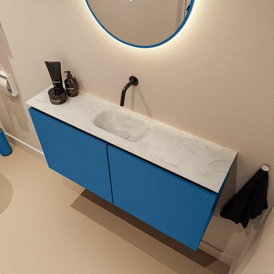 MONDIAZ TURE-DLUX Meuble de toilette 100cm Jeans. EDEN lavabo Opalo position milieu. Sans trou de robinet.