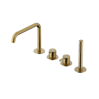 Hotbath Ace Mitigeur de bain - Combinaison pour rebord de baignoire - monocommande - inverseur 2 voies - douchette à main - bec - Laiton brossé PVD