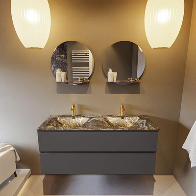 Mondiaz VICA-DLUX ensemble de meuble de salle de bain - 120cm - meuble sous-vasque gris foncé - 2 tiroirs - lavabo encastré cloud double - 2 trous de robinet - version haute de 60cm - lave