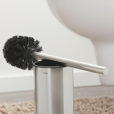 Tiger Colar Brosse de toilette avec support autoportant acier inoxydable poli 9,3x38,4x9,3cm