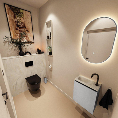 MONDIAZ TURE-DLUX Meuble toilette - 40cm - Plata - EDEN - vasque Ostra - position gauche - 1 trou de robinet