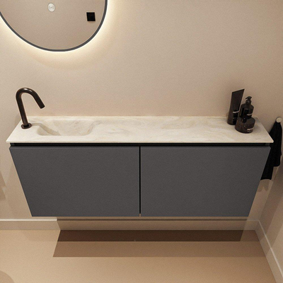 MONDIAZ TURE-DLUX Meuble toilette - 120cm - Dark Grey - EDEN - vasque Ostra - position gauche - 1 trou de robinet