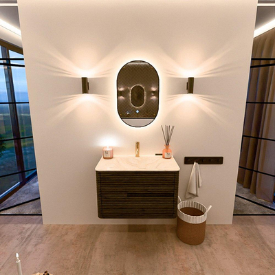 Mondiaz CIRO-DLUX Badkamermeubelset - 80x45x50cm - Solid surface wastafel Ostra - 1 wasbak Midden - 1 kraangat - 2 lades - Shadow