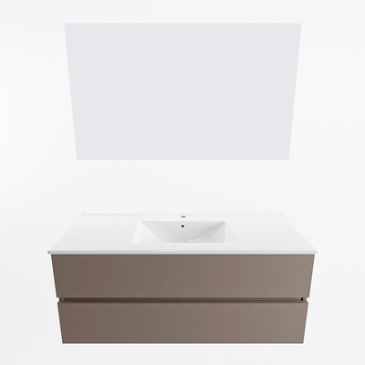 Mondiaz VICA ensemble de meuble de salle de bain - 120cm - meuble sous-vasque fumée - 2 tiroirs - lavabo denia milieu - 1 trou de robinet - couleur Blanc Brillant - miroir LED - version XL 60cm haut